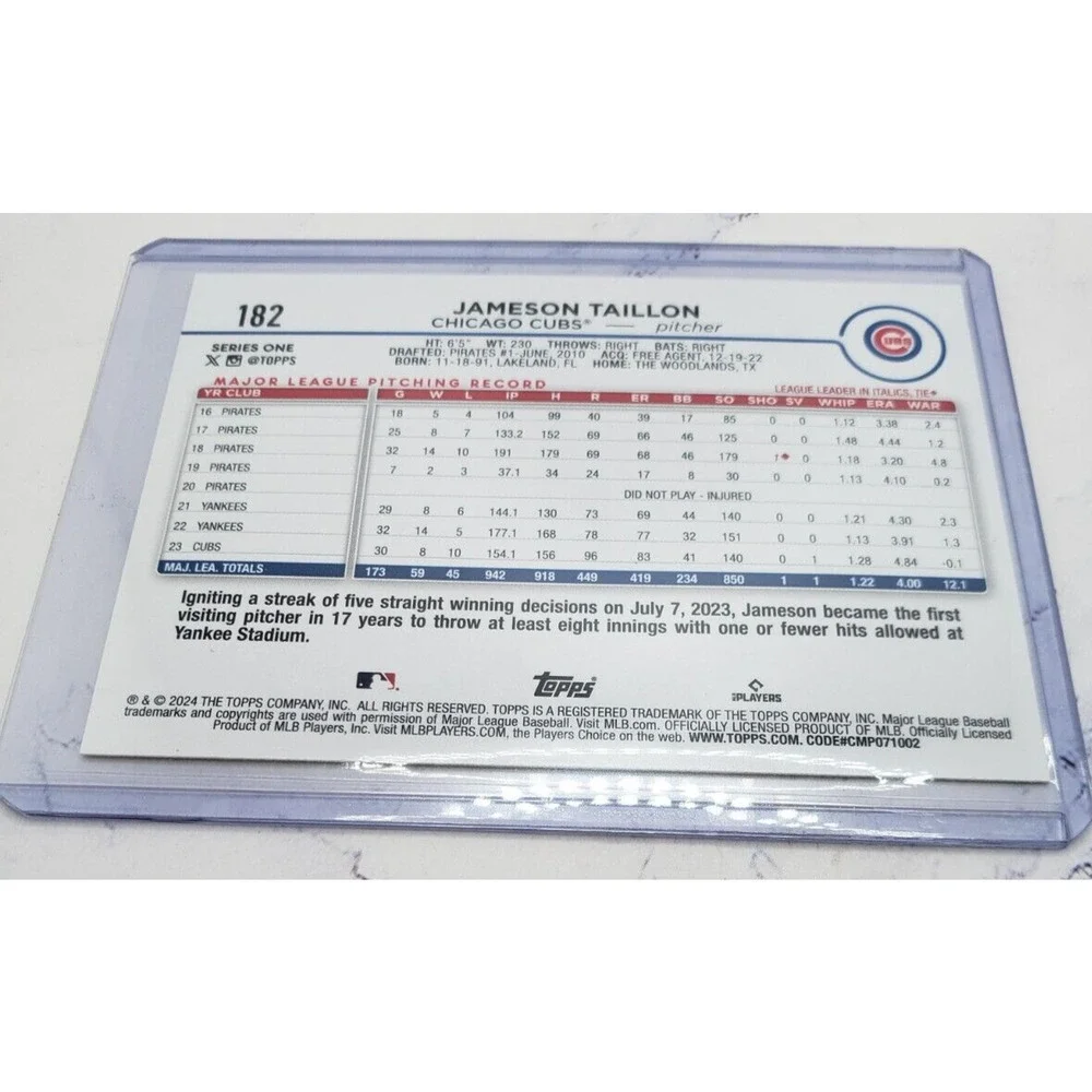 Jameson Taillon 2024 Topps Series 1 Yellow Chicago Cubs #182